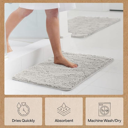 GORILLA GRIP Bath Rug Mat 70x24, Soft Absorbent Chenille, Quick Dry Microfiber Mats, Rubber Backing Washable Shower Floor Rugs, Bathmat Runner, US Designed Bathroom Home Decor Accessories Light Gray
