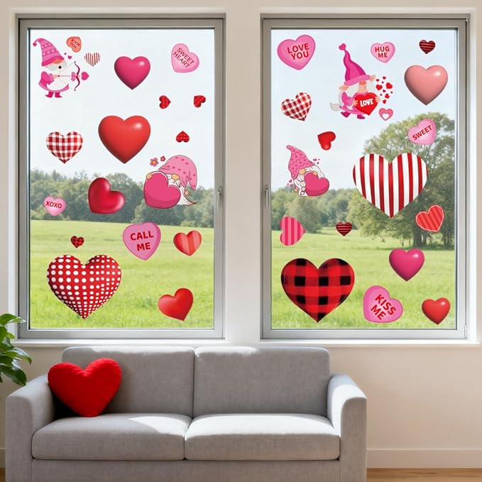 Valentines Day Window Clings for Valentines Decorations, Reusable Static Shamrock Window Clings for St Patricks Day Decorations, Easter Decor for Home, Bathroom and Office