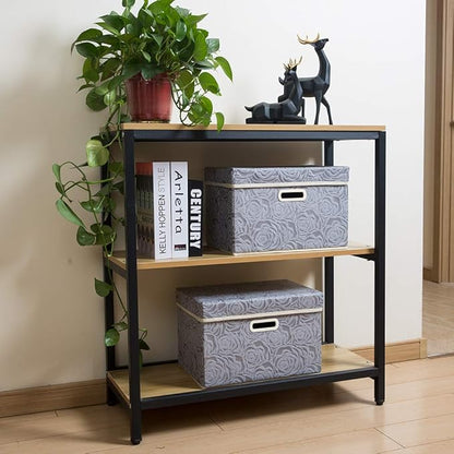 PRANDOM Collapsible Storage Boxes with Lids Fabric Decorative Storage Bins Cubes Organizer Containers Baskets with Cover Handles Divider for Bedroom Closet Living Room 14.9x9.8x9.8 Inch 3 Pack