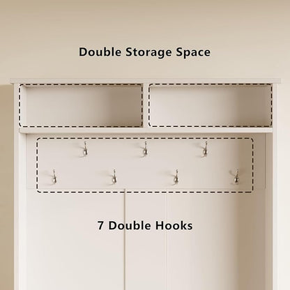 Aiho Hall Tree with Bench and Shoe Storage, 3-in-1 Entryway Hall Tree, with Adjustable Shoe Storage, for Entryway, Hallway, White