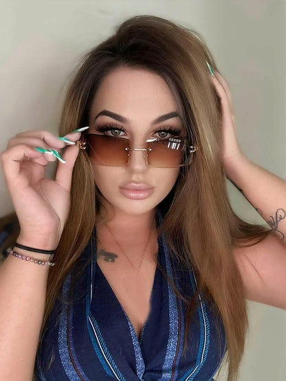 FEISEDY Vintage Rimless Sunglasses Rectangle Frameless Candy Color Glasses Women Men B2642
