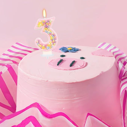 Birthday Candles for Girls - Number 3 Candle, Colorful Macaron Candles, 3 Cake Topper, 3rd Birthday Decorations for Girls, Pig Cartoon Theme Birthday Party Supplies (Pink)