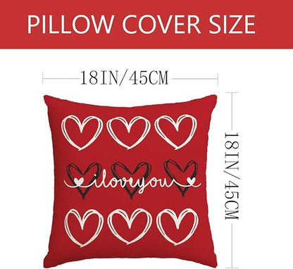 Valentines Day Decorations-Valentine Pillow Covers 18x18 Set of 4, Red Hearts I Love You Happy Valentine's Day Throw Outdoor Pillow Covers Anniversary Wedding Cushion Case for Home Sofa Couch Decor