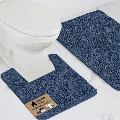 GORILLA GRIP Bathroom Rug Sets, Soft Chenille 2 Piece Area Rugs Set, Toilet Base Mat and 30x20 Carpet, Absorbent Microfiber Washable Mats Dry Quickly, Home Décor and Bath Room Accessories, Navy Blue