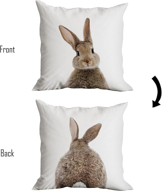 huester Bunny Pillow Covers, Easter Throw Pillows Cover, Bunny Pillow Covers 18"X18" Reversible Decorative Pillowcase Cushion Cover for Sofa Bed,Farmhouse Kids Room Decor,Gift for Rabbit Lovers Kids