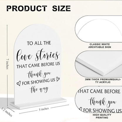 Wedding Table Signs To All Love Stories Sign Modern Wedding Sign for Engagement Bridal Shower Ceremony Reception Event Valentine's Day Clear Table Acrylic Decor