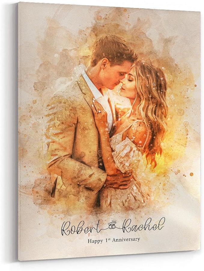 GABITA Personalized Wall Art for Couples, Anniversary Canvas for Couple Parent Grandparent, Watercolor Couple Portrait, Romantic Wall Decor, Wedding Keepsake