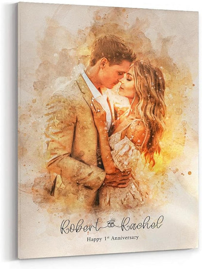 GABITA Personalized Wall Art for Couples, Anniversary Canvas for Couple Parent Grandparent, Watercolor Couple Portrait, Romantic Wall Decor, Wedding Keepsake