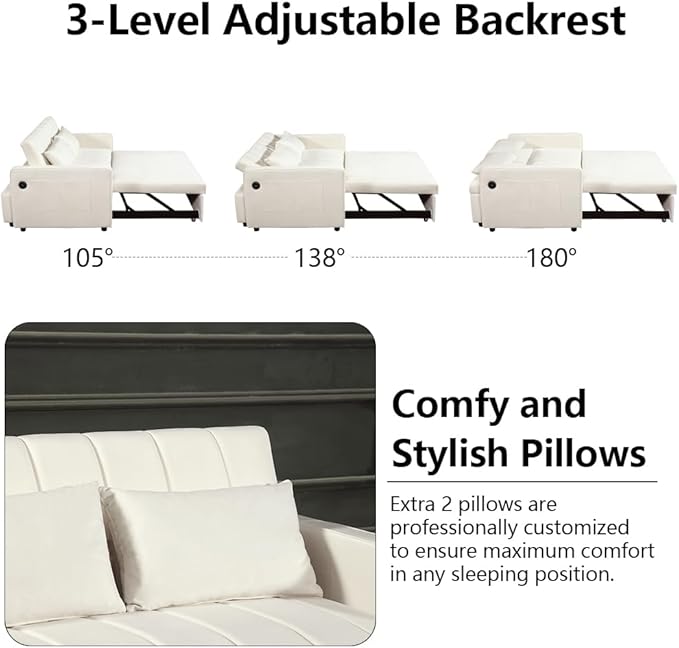 Convertible Chair Bed - Sleeper Sofa Bed with Pillow, Pull Out Sleeper Bed with Adjustable Backrest, Multi-Functiona Lounge Chair with Modern Linen Fabric for Living Room, Apartment