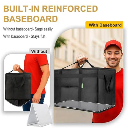 Bodaon Insulated Food Delivery Bag with Included Baseboard, Heavy-Duty Thermal XXXL Cold/Hot Lunch Warmer for Delivery Drivers, Reusable Grocery Carrier for Pizza, Drinks, Camping, Commercial, Black