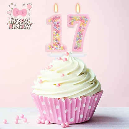 Birthday Candles - Number 17 Candle, Colorful Macaron Candles, 17 Birthday Decorations for Girls, Cake Decorations, Sweet Theme Party Supplies (Pink)