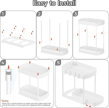 2 Pack Multi-Purpose Pull-Out Storage Organizers, Under Sink Organizers and Storage for Bathroom & Kitchen, Under Cabinet Organizers and storage, 14.8 Inch, White