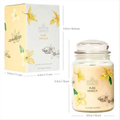 Vanilla Candle 22oz 16" x 9" Reusable Jar Candle 130 Hours Long Burn Time with Wooden Wick in Presentation Gift Box & Protective Shipper Spotless Leopard