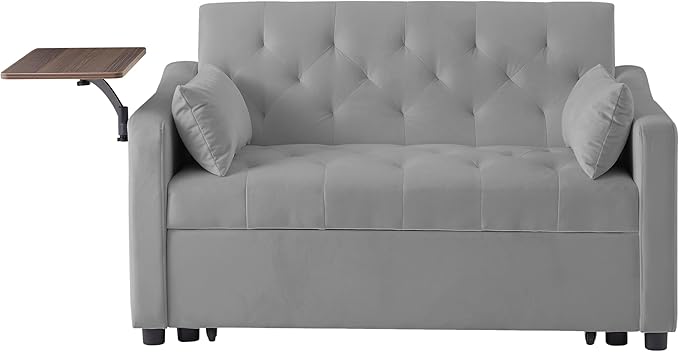3-in-1 Convertible Sleeper Sofa Bed, Pullout Couch with 360° Swivel Side Table, Modern Chenille Fabric, Easy to Assemble, Folding Loveseat Sofa Bed for Living Room & Guest Room