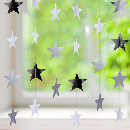 Patelai Glitter Star Garland Banner Christmas Decor 130 Feet Star Hanging Bunting Banner Twinkle Backdrop for Homecoming Classroom Wedding Birthday Halloween Party Supplies(Silver)