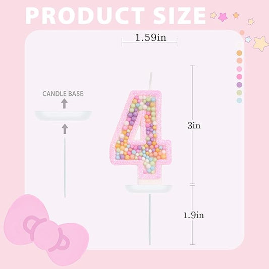 Birthday Candles for Girls - Number 4 Candle, Colorful Macaron Candles, 4 Cake Topper Cake Decorations, 4th Birthday Decorations for Girl, Theme Birthday Party Supplies (Pink)