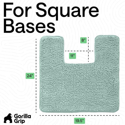 GORILLA GRIP Plush Absorbent Shaggy Chenille Bath Rug Mat for Square Toilet Base with Rubber Backing, Machine Washable Rugs, Soft Microfiber Contour Mats for Toilets, Bathroom Decor, Seablue