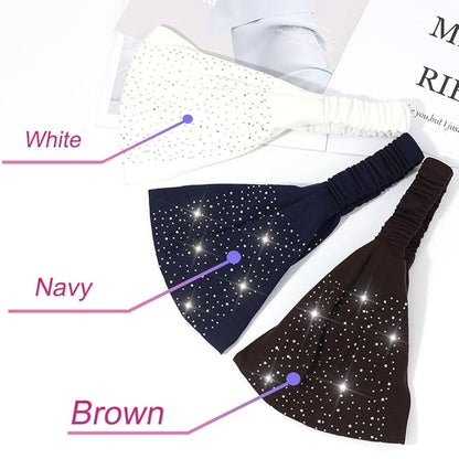 CAKURE Wide Rhinestone Headbands Sparkly African Head Wraps Bling Head Scarf Motorcycle Hair accessories Women (Pack of 3)