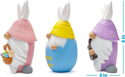 Madanar Easter Resin Gnomes for Tiered Tray Shelf Decorations - Chocolate Bunny, Egg, Basket (Easter)