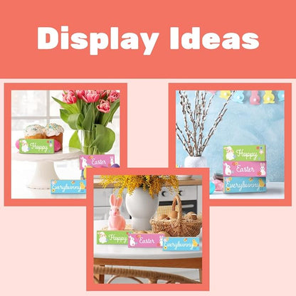 Hoppy Easter Everybunny Wooden Block Sign Set - 3pc Easter Tiered Tray Decor, Spring Tabletop Decorations, Bunny & Chick Signs for Mantel, Shelf, Home Accents