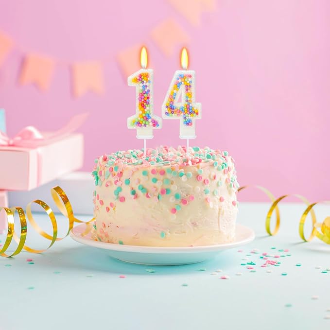 14th Birthday Candle for Cake, Colorful Macaron Numeral Candles for Boys/Girls, Theme Birthday Party Cake Decorations, Cake Topper for Birthday Party Supplies (Number 14)