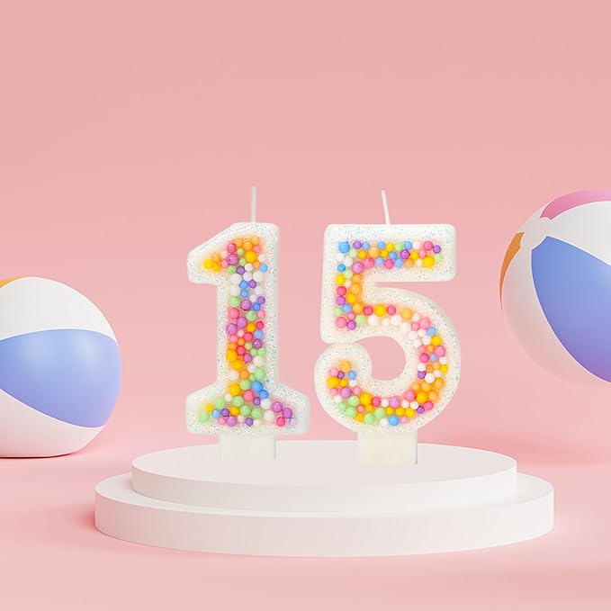 15th Birthday Candle for Cake, Colorful Macaron Numeral Candles for Boys/Girls, Theme Birthday Party Cake Decorations, Cake Topper for Birthday Party Supplies (Number 15)