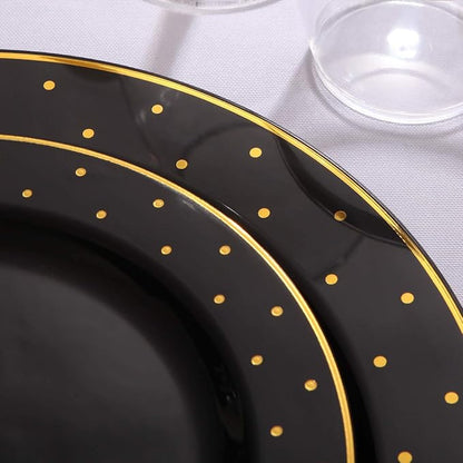 I00000 102 Pcs Clear Black Plastic Plates, Black Disposable Party Plates Include 51 Dinner Plate 10.25’’ and 51 Dessert Plate 7.5’’, Halloween Plates Perfect for Wedding, Party & Halloween