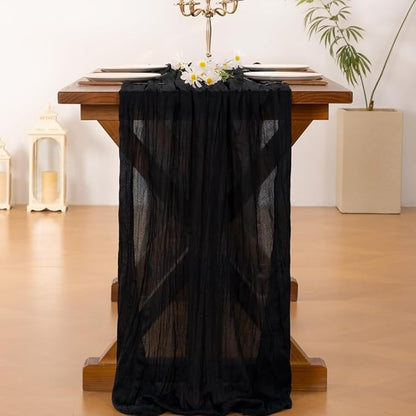 Socomi 3pcs Black Halloween Cheesecloth Table Runner Boho Rustic Gauze 120 inch 10FT Cheese Cloth Runner for Wedding Party Baby Shower Birthday Home Decor Holiday Decorations