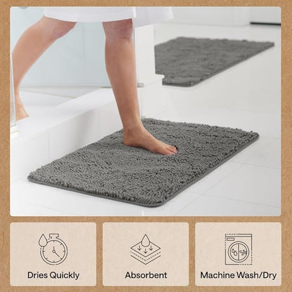 GORILLA GRIP Bath Rug Mat 48x17, Soft Absorbent Chenille, Quick Dry Microfiber Mats, Rubber Backing Washable Shower Floor Rugs, Bathmat Runner, US Designed Bathroom Home Decor Accessories Charcoal