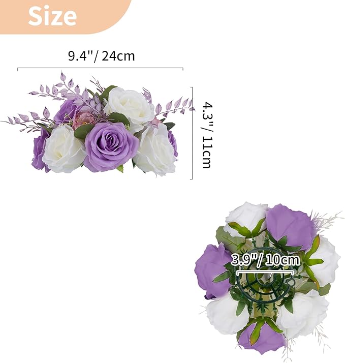 NUPTIO Flower Balls for Centerpieces Wedding: 2 Pcs 9.4 inch Diameter Light Purple & White Artificial Flower Ball Arrangement Bouquet Centerpiece for Tables - Fake Rose Flowers for Wedding Decor
