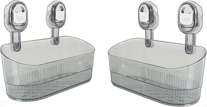No Drill Bathroom Organizer with Strong Suction Cups, Heavy Duty Shower Organizer Holds 10lbs, Bathroom Shelf for Shampoo, Soap, Razor, Toothbrush (transparent gray 2pcs)