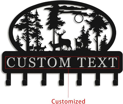 Personalized Key Holder for Wall, Decorative Key Rack with 5-12 Hooks, Rustic Deer Cabin Decor, Key Holder Wall Mounted for Bedroom, Kitchen, Entryway, Home Decor Aesthetic (06-Deer)