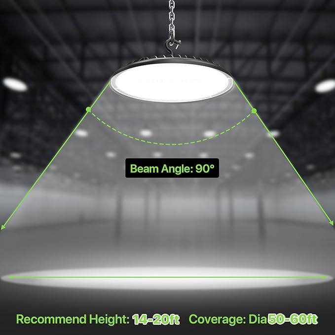 Glitgate High Bay LED Shop Lights 200W - 28000LM 5000K IP65 Waterproof High Bay Lights with US Plug, Hanging Hook, 4 Pack Commercial Bay Lighting for Barn, Warehouse ETL Listed