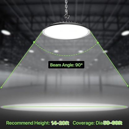 Glitgate High Bay LED Shop Lights 200W - 28000LM 5000K High Bay Light, IP65 Waterproof with US Plug, Hanging Hook, 2 Pack Commercial Bay Lights for Barn, Warehouse ETL Listed