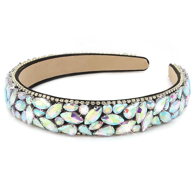 Wecoe Rhinestone Headband Women Vintage AB Silver Headband Non Slip Fashion Bling Sparkly Diamond Hairband Halloween Renaissance Costume Hair Accessories For Women Girls Holiday Birthday Gift