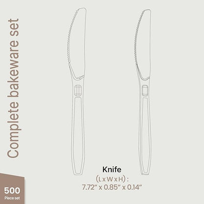 Bakken Disposable Cutlery Set 500 Pieces Knives, Heavy Duty Plastic Silverware, BPA-Free Food-Grade Materials, Heat-Resistant, Reusable Utensils for Parties, Catering, BBQs, and Everyday Use, Clear