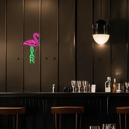 Lucunstar Flamingo Bar Neon Sign Bar LED Light Up Sign for Wall Decor Dimmable USB Powered Animal Neon Light for Wine LED Man Cave Art Signs Decor Gifts for Teens