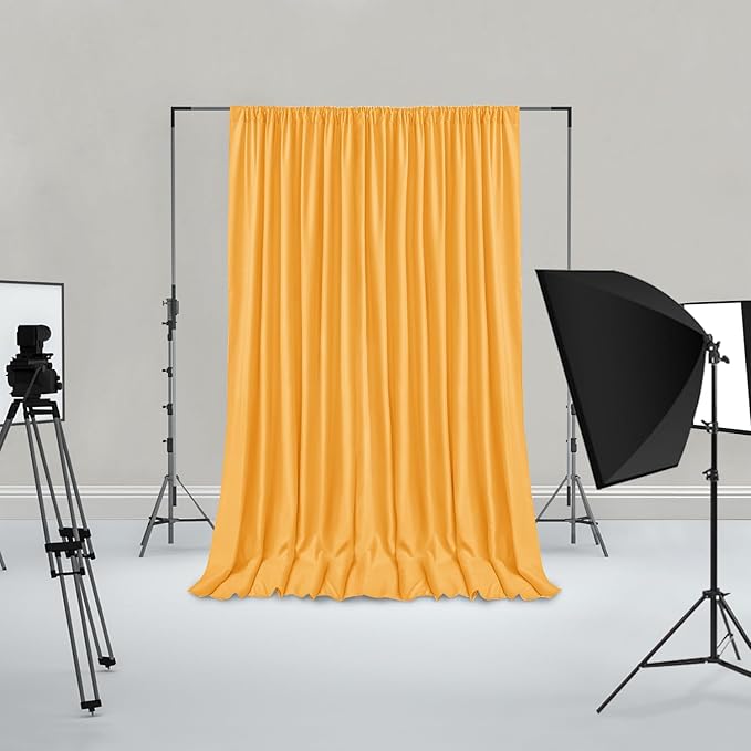 Hiasan Orange Yellow Backdrop Curtains for Parties, Polyester Photography Backdrop Drapes for Family Gatherings, Wedding Decorations, 5ftx7ft, Set of 2 Panels