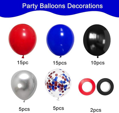 50pcs 12 Inch Black Red and Blue Balloons, Red Blue Silver Balloons Red Blue Balloon Black Red Blue Confetti Silver Latex Balloons for Birthday Baby Shower Graduation Party Decorations