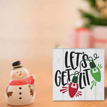 Christmas Decorations for Home Let's Get Lit Decor Christmas Decorations for Home Office Table Merry Xmas Decor for Room 5 x 5 Inches