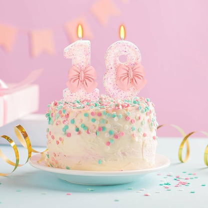 Birthday Candle for Cake, Pink Bow Number Cake Candles, 2.76 inch Number Happy Birthday Candle, Cake Topper Decoration for Birthday Party (Number 18)