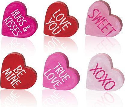 Smile Valentine's Day Heart - Shaped Wooden Block Decor, Be Mine XOXO Sweet & More Love Phrases, Valentine Indoor Decoration