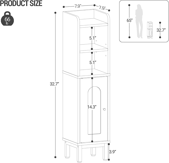 Bathroom Storage Cabinet, Small Corner Floor Cabinet with Door and Shelves, Narrow Toilet Paper Holder, Bathroom Organizer with Adjustable Shelf, for Small Spaces, Rustic Greige BC08205X