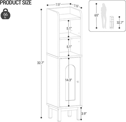 Bathroom Storage Cabinet, Small Corner Floor Cabinet with Door and Shelves, Narrow Toilet Paper Holder, Bathroom Organizer with Adjustable Shelf, for Small Spaces, Black BC08206X