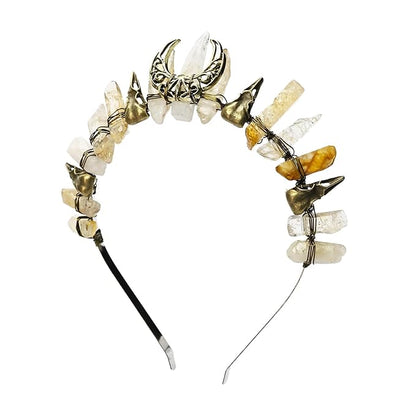 Citrine Raw Crystal Tiara Headband, Rhinestone Hairband Bridal Headwear for Women Girls (yellow1)
