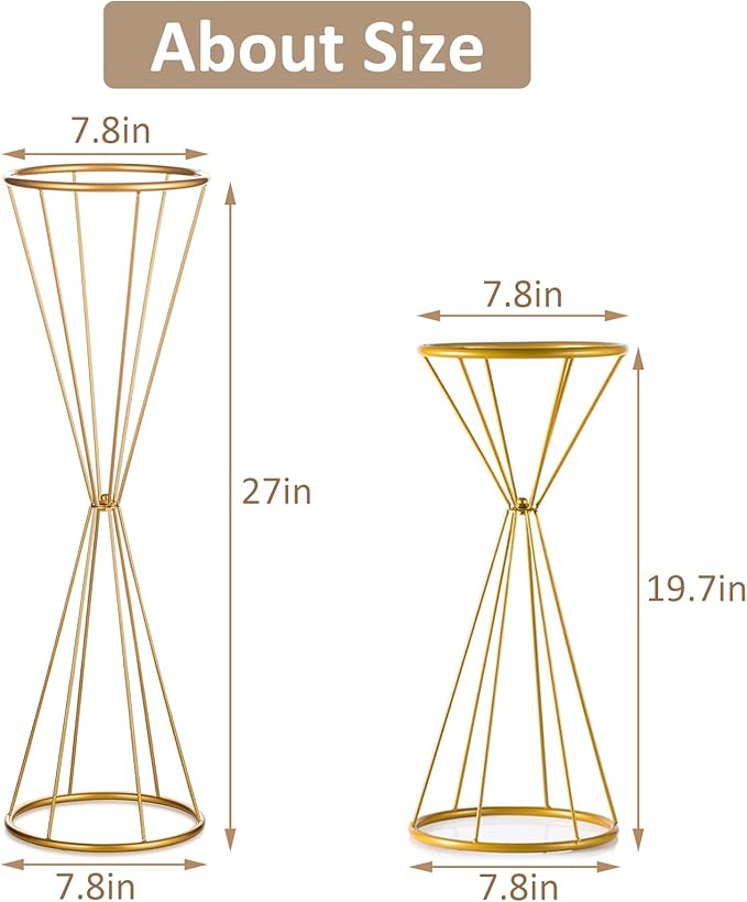 Sziqiqi Gold Centerpieces for Table Wedding Geometric Metal Flower Stands for Centerpiece Tables Metalllic Tall Risers for Tabletop Arrangement Reception 20in Centros de Mesa para Bodas