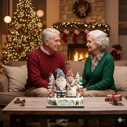 Personalized Gnome Couple Figurine, Growing Old Together Since 1955, Custom Christmas Decoration, Unique Holiday for Couple, Custom Engraved Family Ornament, for Parents and Grandparents