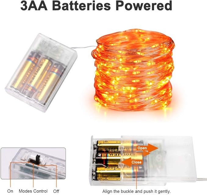 Joomer Orange Battery Halloween Fairy Lights, 2 Pack 16.4FT 50 LED 2 Modes Twinkle String Lights for Indoor Outdoor Halloween Decorations
