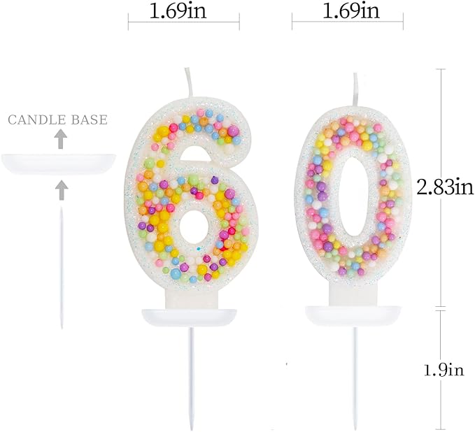 60th Birthday Candle for Cake, Colorful Macaron Numeral Candles for Women/Girl, Theme Birthday Party Cake Decorations, Cake Topper for Birthday Party Supplies (Number 60)