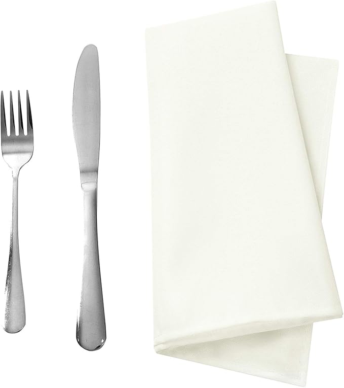 50pcs Polyester Cloth Napkins - 20 x 20 inch Ivory Dinner Washable Napkins with Hemmed Edges for Restaurant/Wedding/Hotel(50,Ivory)